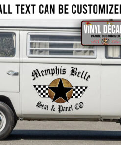 Personalized Racing Flag And Star Lettering Sticker 11557