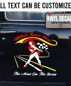 Personalized Racing Girl Hot Rod Shop Lettering Vinyl Sticker 10460