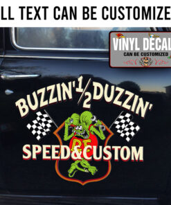 Personalized Rat Fink Emblem And Checker Flag Lettering Vinyl Sticker 10455