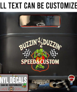 Personalized Rat Fink Emblem And Checker Flag Lettering Vinyl Sticker 10455