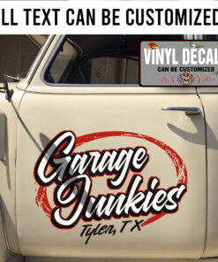 Personalized Garage Junkies Door Art Lettering Hot Rod Garage Vinyl Sticker 10204