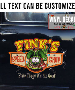 Personalized Rat Fink Speed Shop Lettering Vinyl Sticker 10485