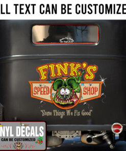 Personalized Rat Fink Speed Shop Lettering Vinyl Sticker 10485
