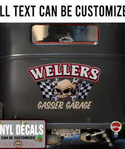 Personalized Gasser Lettering Hand Paint Checker Flag Skull Sticker 12111