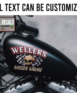 Personalized Gasser Lettering Hand Paint Checker Flag Skull Sticker 12111