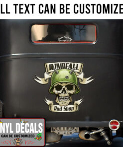 Personalized Rod Shop Skull And Ribbon Sticker 10908