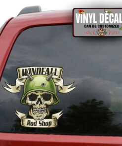 Personalized Rod Shop Skull And Ribbon Sticker 10908