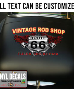 Personalized Route 66 And Wings Cylinder Vinyl Sticker 10872
