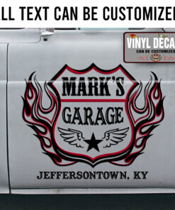 Personalized Route 66 Flaming Lettering Vinyl Sticker 10415