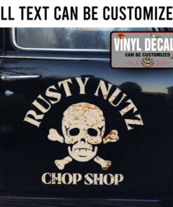 Personalized Rusty Skull Hot Rod Vinyl Sticker 10457