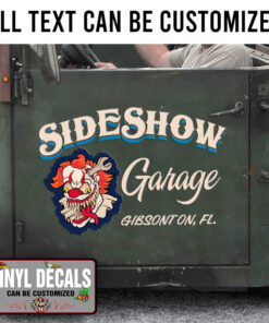 Personalized Sideshow Garage Lettering Vinyl Sticker 10493