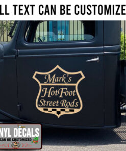Personalized Hot Rod Badge Lettering Vinyl Sticker 10403
