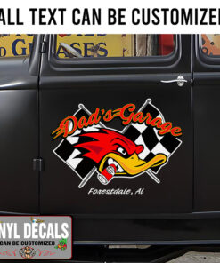 Personalized Hot Rod Bird And Checker Flag Lettering Sticker 11463