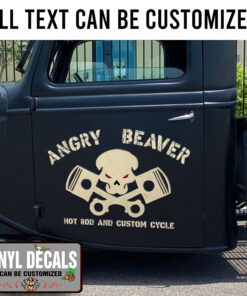 Personalized Skull And Crossing Piston Lettering Vinyl Sticker 10323