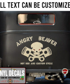 Personalized Skull And Crossing Piston Lettering Vinyl Sticker 10323