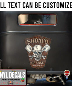 Personalized Skull And Crossing Piston Lettering Vinyl Sticker 10620