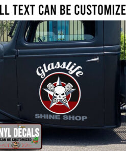 Personalized Skull And Piston Hot Rod Lettering Vinyl Sticker 10364