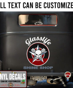 Personalized Skull And Piston Hot Rod Lettering Vinyl Sticker 10364