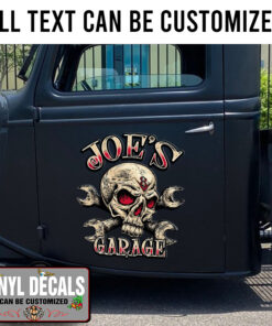 Personalized Skull Hot Rod Lettering Vinyl Sticker 10301