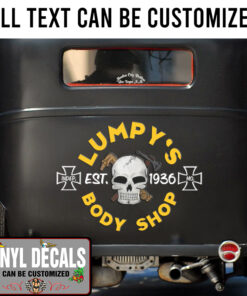 Personalized Skull Hot Rod Lettering Vinyl Sticker 10450