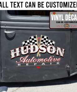 Personalized Hot Rod Checker Flag Lettering Sticker 11121