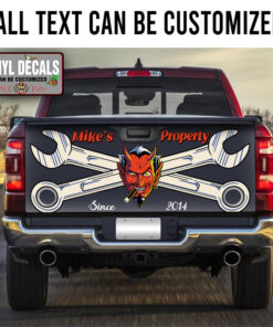 Personalized Hot Rod Devil Crossing Wrenchs Truck Tailgate Decals 11146