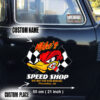 Personalized Hot Rod Duck And Racing Flag Lettering Vinyl Sticker 10728