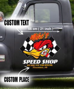 Personalized Hot Rod Duck And Racing Flag Lettering Vinyl Sticker 10728