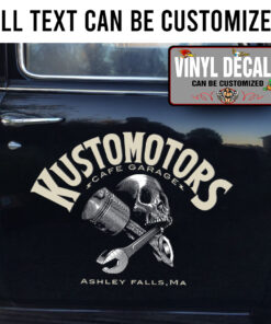 Personalized Skull Wrench And Piston Lettering Vinyl Sticker 10413