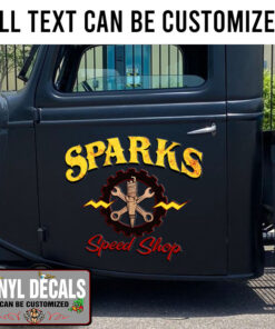 Personalized Spark Plug And Crossing Wrench Lettering Vinyl Sticker 10505