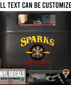 Personalized Spark Plug And Crossing Wrench Lettering Vinyl Sticker 10505