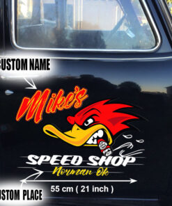 Personalized Hot Rod Duck Lettering Vinyl Sticker 10722