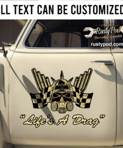 Personalized Hot Rod Engine Pumper And Checker Flag Lettering Vinyl Sticker 10842