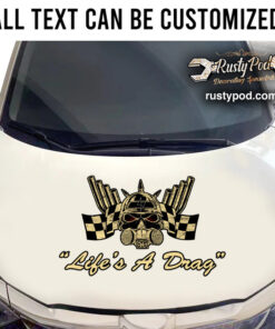 Personalized Hot Rod Engine Pumper And Checker Flag Lettering Vinyl Sticker 10842