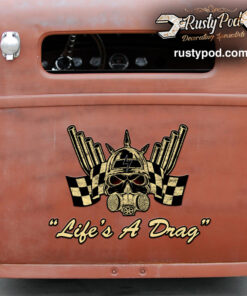 Personalized Hot Rod Engine Pumper And Checker Flag Lettering Vinyl Sticker 10842