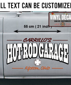 Personalized Hot Rod Garage Door Art Lettering Iron Cross Vinyl Sticker 10205