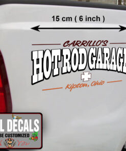 Personalized Hot Rod Garage Door Art Lettering Iron Cross Vinyl Sticker 10205