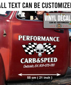 Personalized Speed Shop Door Art Lettering Hot Rod Skull Hot Rod Vinyl Sticker 10199