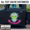 Personalized Sugar Skull And Piston Lettering Vinyl Sticker 10392
