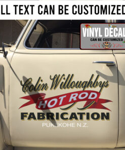 Personalized Hot Rod Red Ribbon Lettering Vinyl Sticker 10325