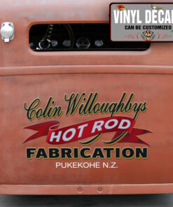 Personalized Hot Rod Red Ribbon Lettering Vinyl Sticker 10325