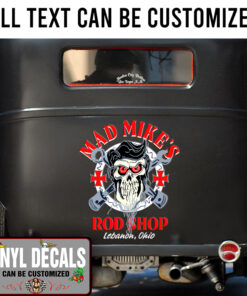 Personalized Iron Cross And Skull Hot Rod Vinyl Sticker 10283
