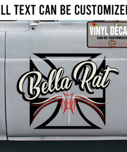 Personalized Iron Cross Pinstriping Lettering Vinyl Sticker 10436