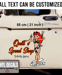 Personalized Lady Luck Hot Rod Lettering Vinyl Sticker 10721