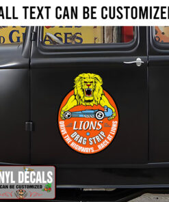 Personalized Lion Drag Strip Hot Rod Lettering Sticker 11438