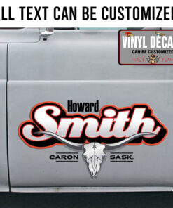 Personalized Long Horn Lettering Vinyl Sticker 10546