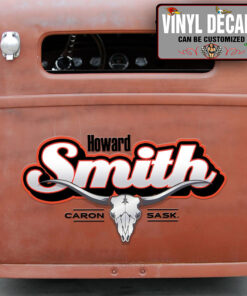 Personalized Long Horn Lettering Vinyl Sticker 10546