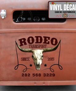 Personalized Long Horn Skull Lettering For Farm Truck Sticker 11104