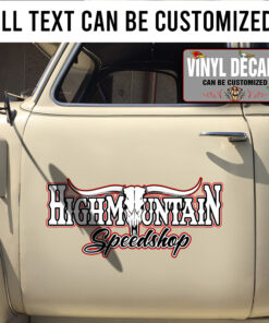 Personalized Long Horn Skull Speed Shop Sticker 11111