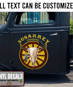 Personalized Long Horn Skull Sticker 11436